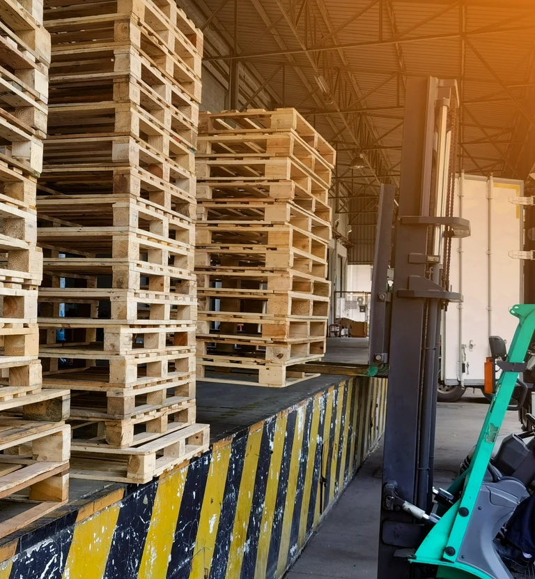 Stosy palet przenoszone wózkiem widłowym